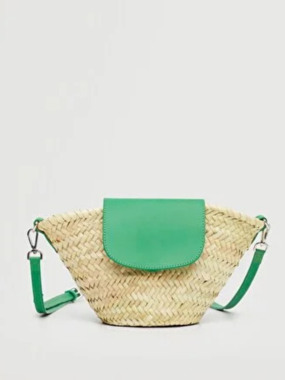 MNG Green Straw Woven Crossbody Bag
